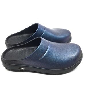 OOFOS OOcloog Luxe Clogs Navy Sparkle Recovery Shoes Womens Size 11 Men 9 Unisex